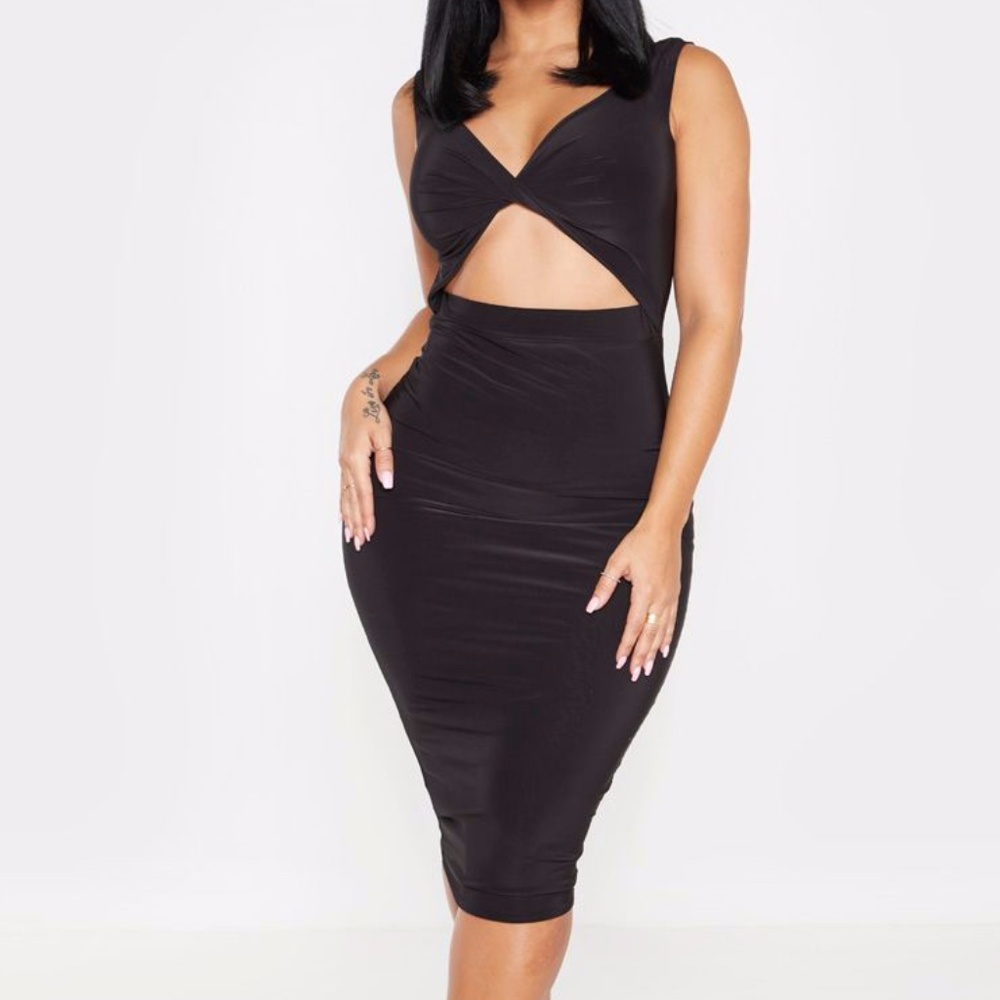 Black Twist Front Cut Out Midi Dress